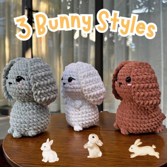 Crochet Bunny Pattern Bundle, No Sew Amigurumi PDF, Lop-Eared Rabbit Plushie (Digital Download)